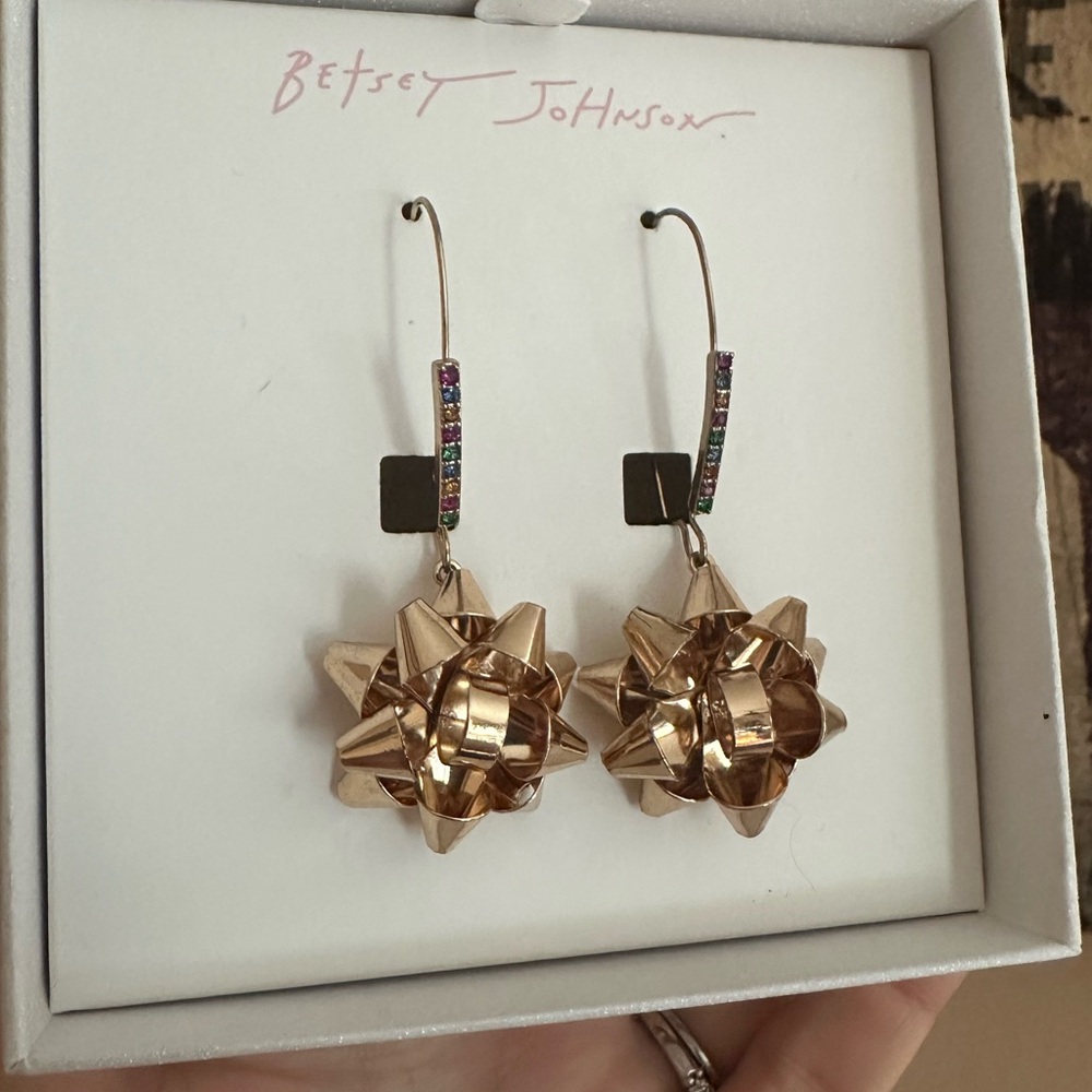 Betsy Johnson Gift Bow Dangle Earrings